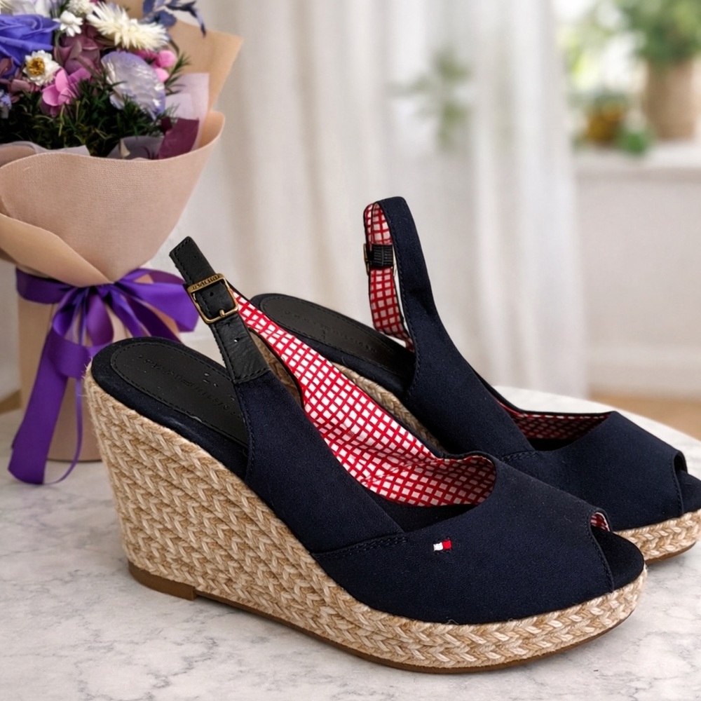 Tommy Hilfiger Black and Tan Wedge Sandals